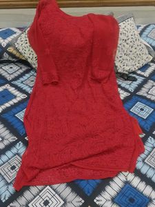 Red Embroidered Kurta With Inner