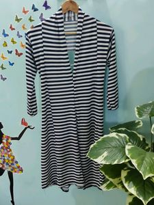 White And Blue Striped Longline Shrug