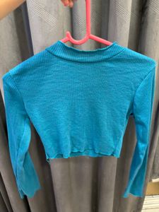 Blue Long Sleeve Crop Top