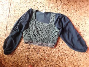 Crochet Detail Sheer Sleeve Top