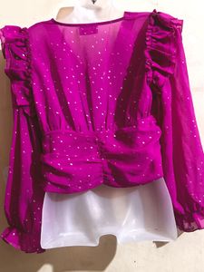 Magenta Sheer Long Sleeve Top