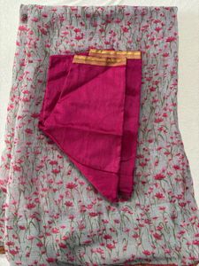 Pink Floral Print Saree with stitched blouse
