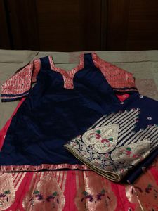 Navy Blue Kurti with Coral Accents