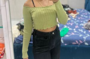 Olive Green Ruffle Trim Crop Top