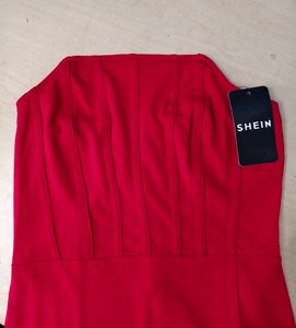 Strapless Magenta Slit Hem Corset Style Dress