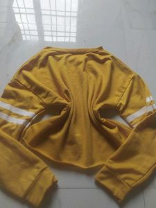 Yellow Striped Cropped Sweatshirt