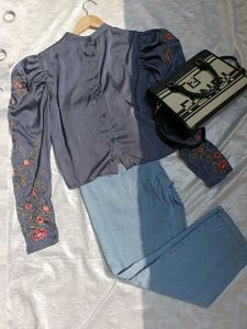 H&amp;M Satin Embroidered Blouse ♥️
