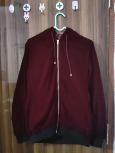 Maroon Velvet Zip-Up Bomber Jacket