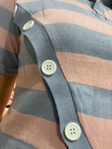 Blue And Pink Stripe Top With Side Button