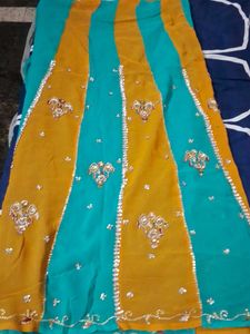 It Is Multi Color Chiffon Kundan Work Saree