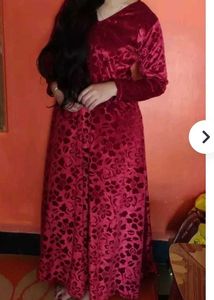 Wine Colour Velvet Frock For Sale