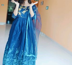 Elegant Blue Embroidered Anarkali