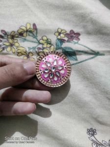 Pink Kundan Statement Ring