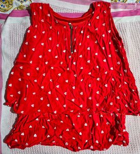 Red Heart Print Top M