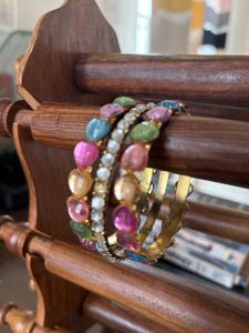 Vintage Multi-Gem Bangle Bracelet Set