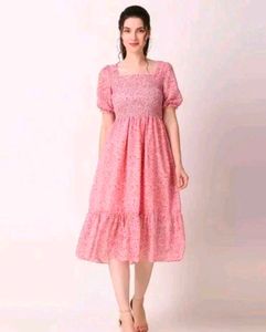 Pink Floral Midi Dress