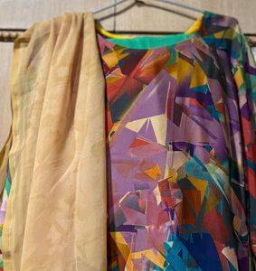 Colorful Abstract Printed Suit with Beige Dupatta