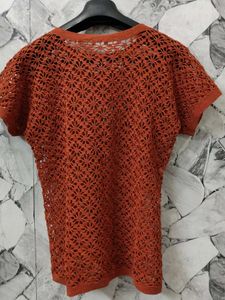 Orange Brown Crochet Tshirt