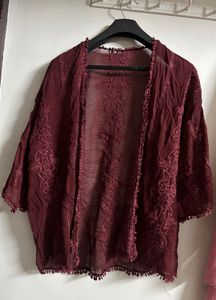 Maroon Embroidered Shrug