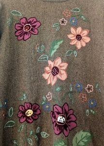 Floral Embroidered Brown Sweater