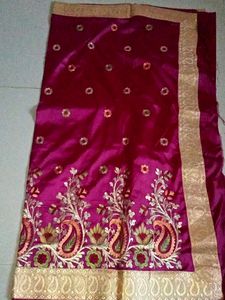 Pink & Gold Embroidered Saree Fabric