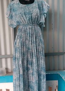 Aqua Print Flutter Sleeve Maxi Dress