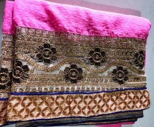 Light Pink Saree With Golden Net
