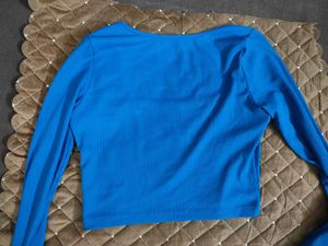 Blue Crop Top &amp; Beige Pants Set