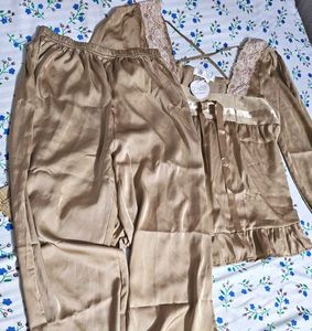 Tan Lace Trim Lounge Set