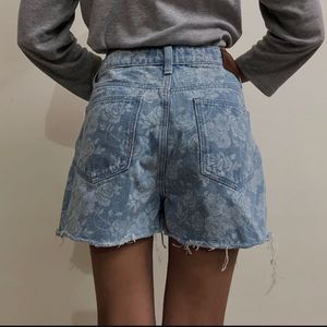 Floral Denim Mini Shorts That Looks Like A Skirt
