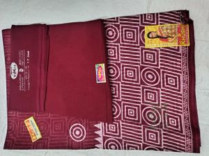 Maroon Saree Pure Cotton With Blouse And Peticoat