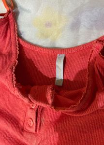 Cute Coral Ribbed Button Tank