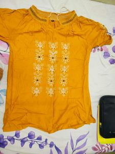 Yellow Embroidered Tunic Top
