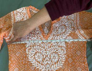 Soft Mulmul Cotton Chikankari Orange Kurti