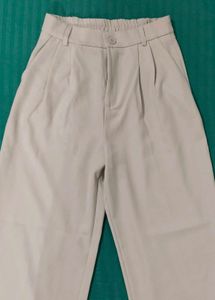 Beige Elastic Waist Pants