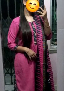 Pink Kurti Set with Printed Dupatta