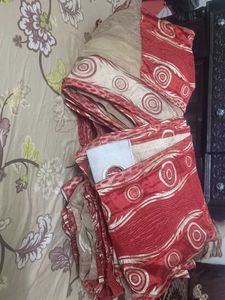 Silk and Tissue, Maroon, Beige Curtains