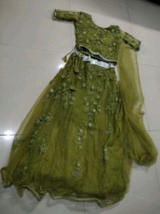 Elegant Green Embroidered Lehenga Choli Set