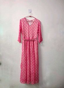 Pink Diamond Print Indo-western Jumpsuit