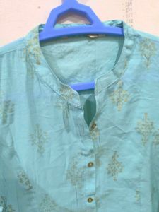 Sky Blue Golden Detailed Kurti.