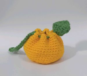 🍊 Crocheted Orange Drawstring Pouch / Wallet