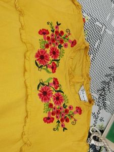 Cute Embroidered Yellow Top