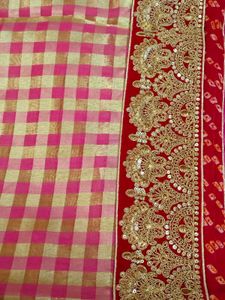 Elegant Pink Checkered Saree
