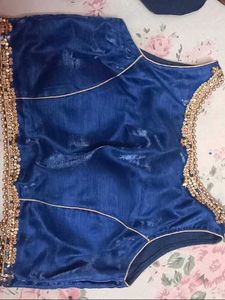 Blue &amp; Gold Skirt With Crop Top