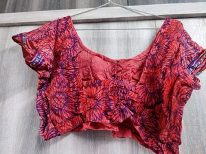 Stitched Blouse In Colour Pink blue