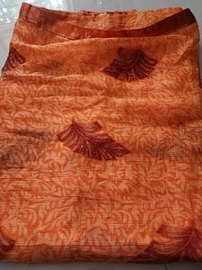 Elegant Orange Leaf Print Saree