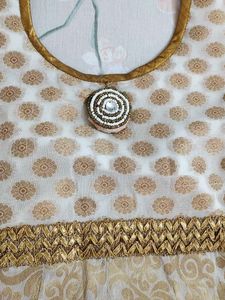 Elegant Cream &amp; Gold Anarkali Dress