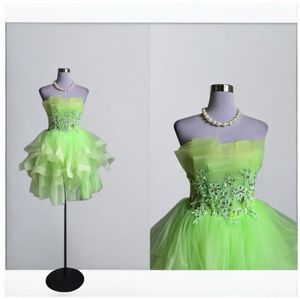 Green cocktail dress cascading ruffles strapless s