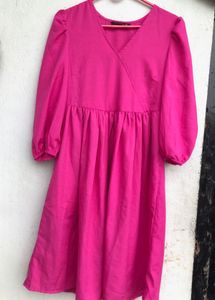 Pink Puff Sleeve Summer Dress