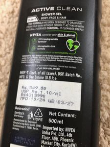 Nivea Men Active Clean Shower Gel3 In 1